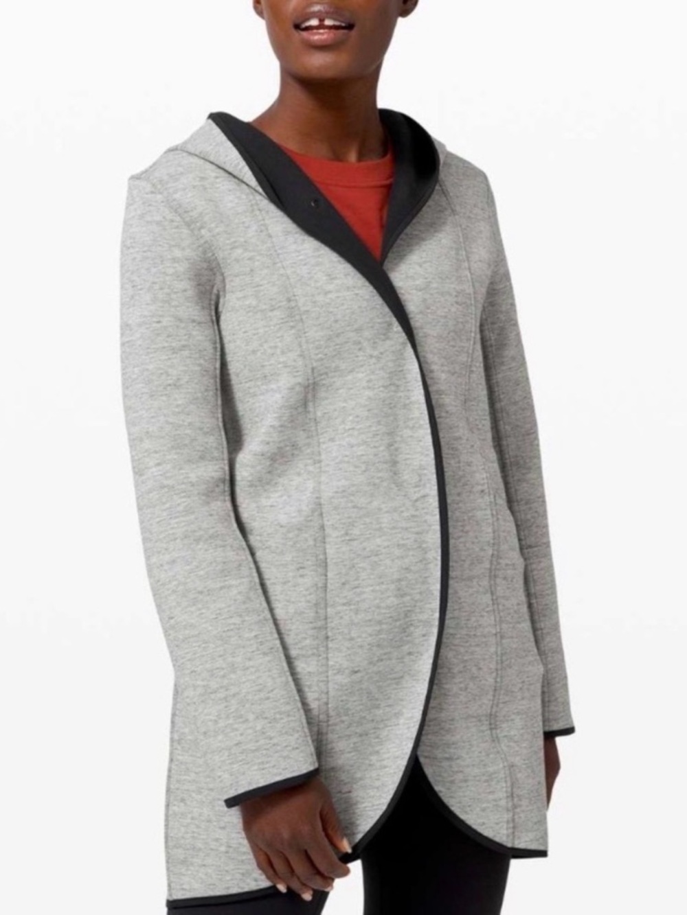 Lululemon Urban Horizons Reversible Jacket Size S Gray Black Hooded Cinch Waist